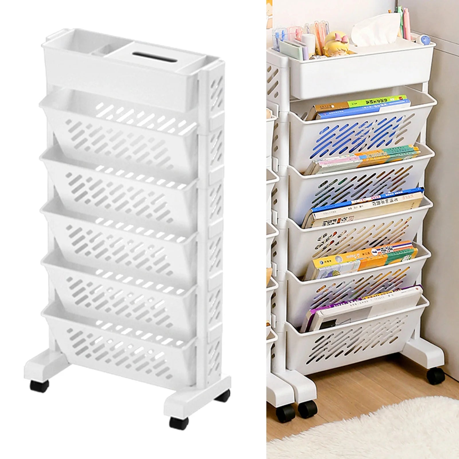 Movable Bookshelf Stable Structure Rolling Organization Shelf Removable Large Capacity Plastic Practical Compact