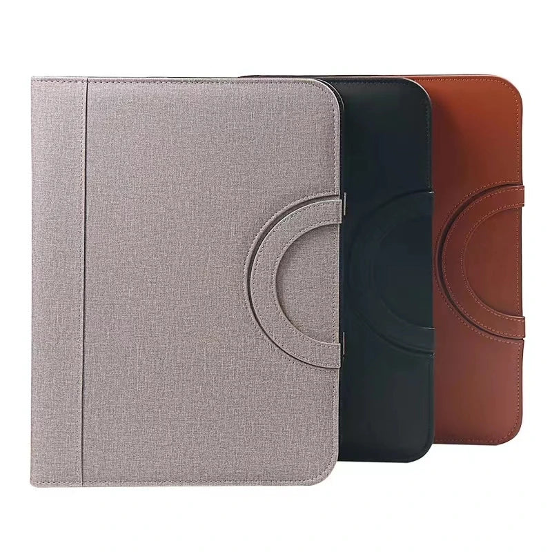 A4 Portable File Folder with Calculator Binder Organizer Manager Office Document Pad Briefcase PU Leather Padfolio Bag