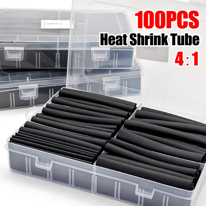 100pcs Heat Shrink Tube Kit 4:1 Flame Retardant Insulated Electrica Wire Wrap Multi-Size Assortment for Cable Repair
