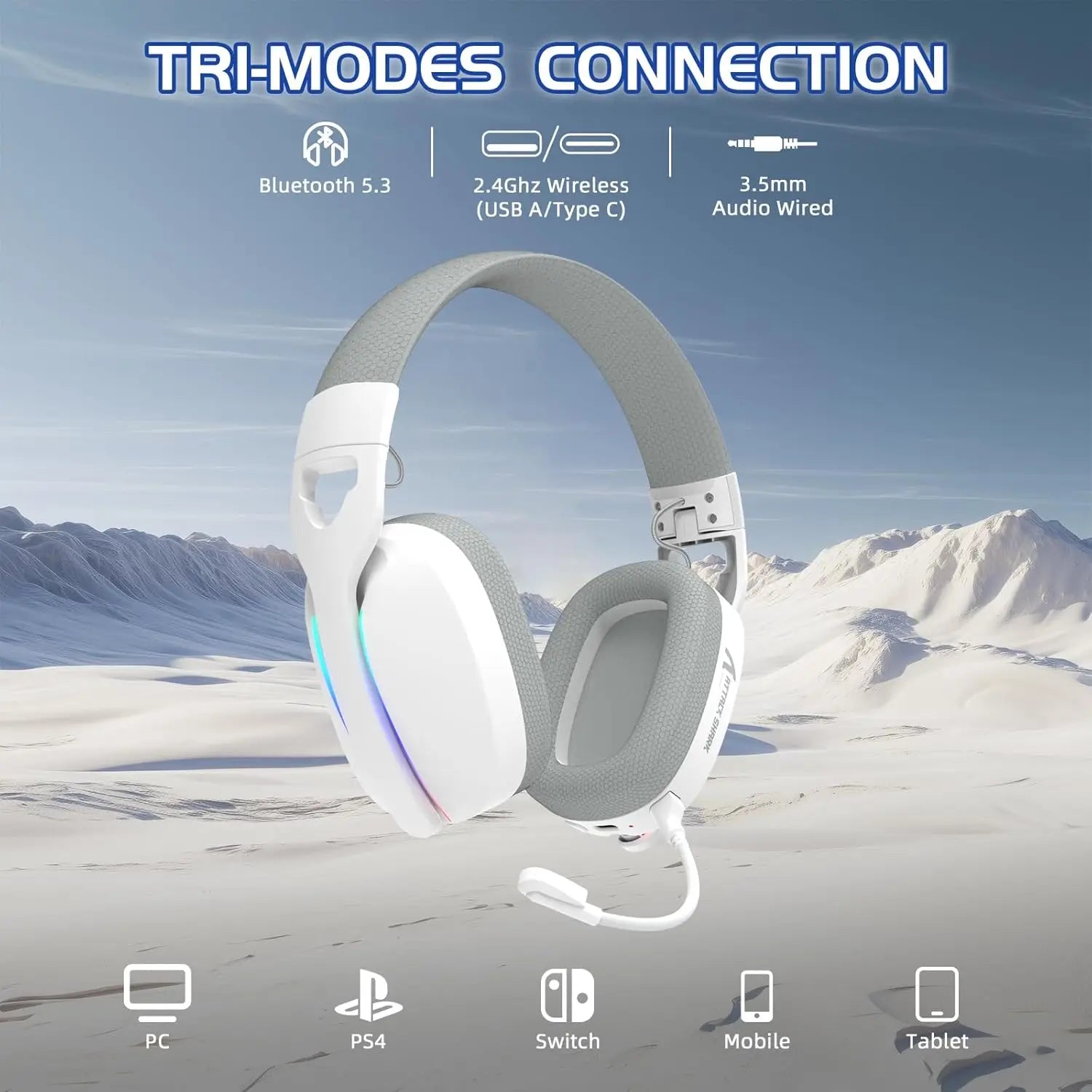 MAMBASNAKE x ATTACK SHARK L80 Wireless Gaming Headset 2.4Ghz USB Gaming Headphones with Bluetooth 5.2 50H Battery