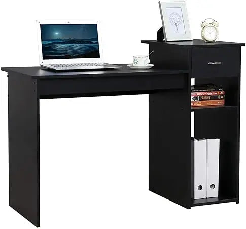 Home office computer desk with storage drawers and monitor stand wooden PC laptop desk modern minimalist style computer