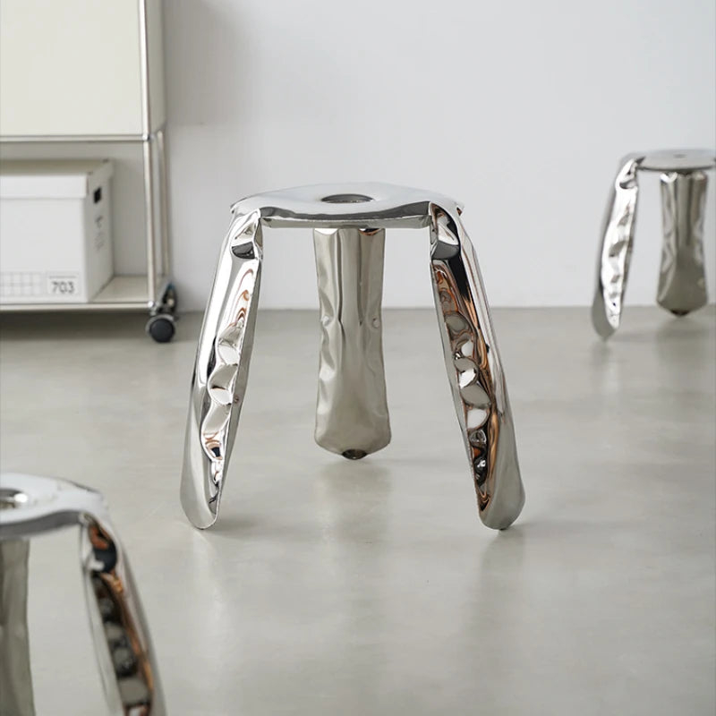 Living Room Modern Footrest Interior Round Luxury Art Stainless Steel Balloon Stool Metal Three-legged Design Low Stool