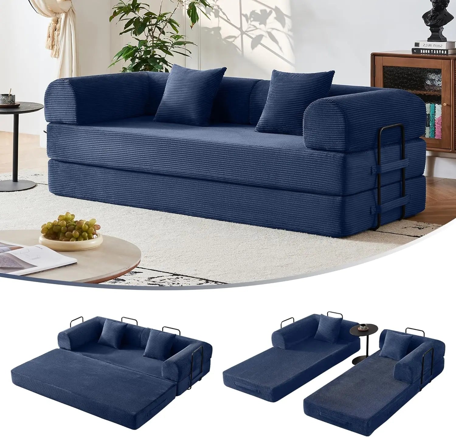 79’’ Compression Sofa Convertible Sleeper Sofa Bed Couch Bed with Fixed-Shape Frame Corduroy Floor Sofa Couches