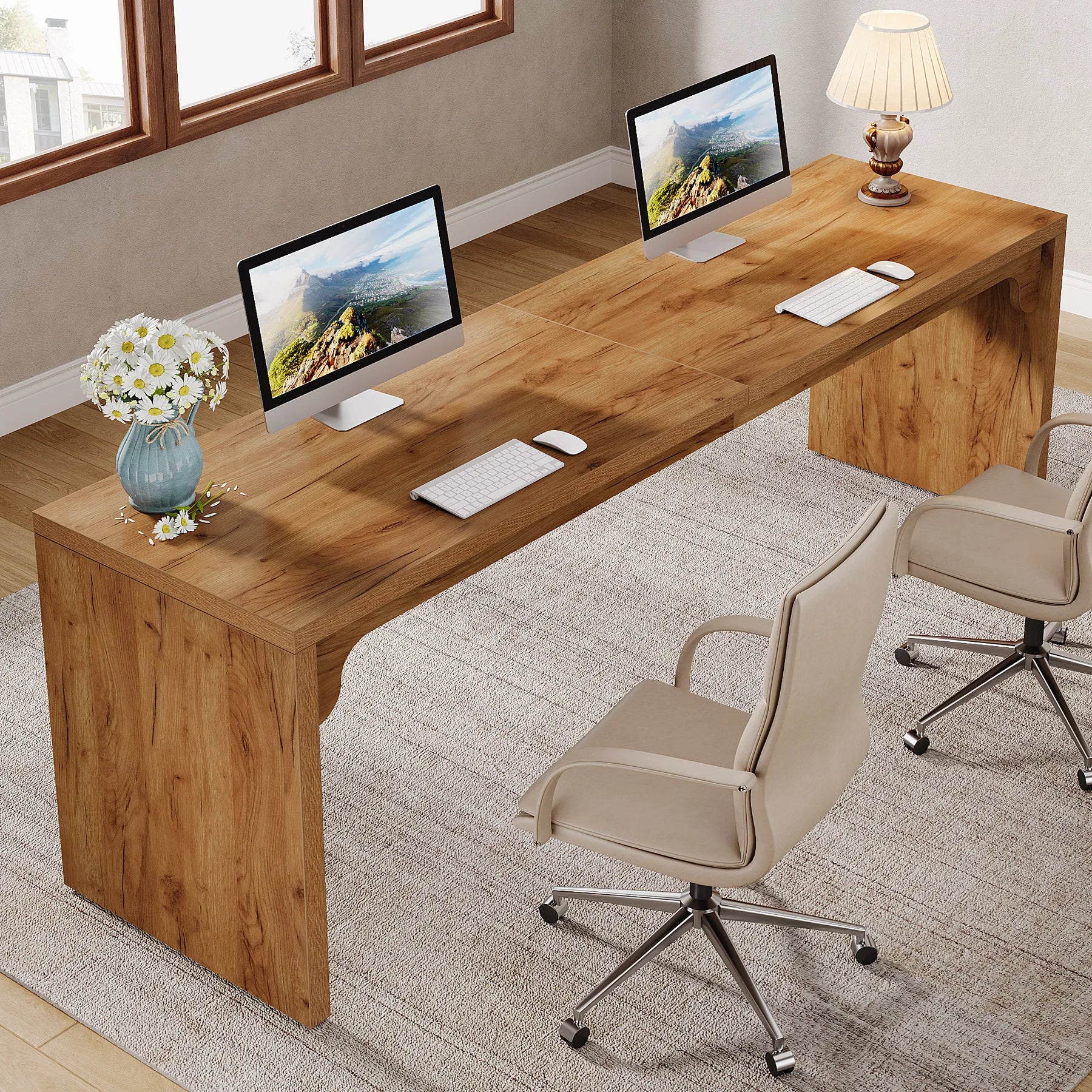 Tribesigns 78.7 Inches Long Computer Desk Wooden Extra Long Desk Double Desk Workstation 2 Person Desk for Home Office