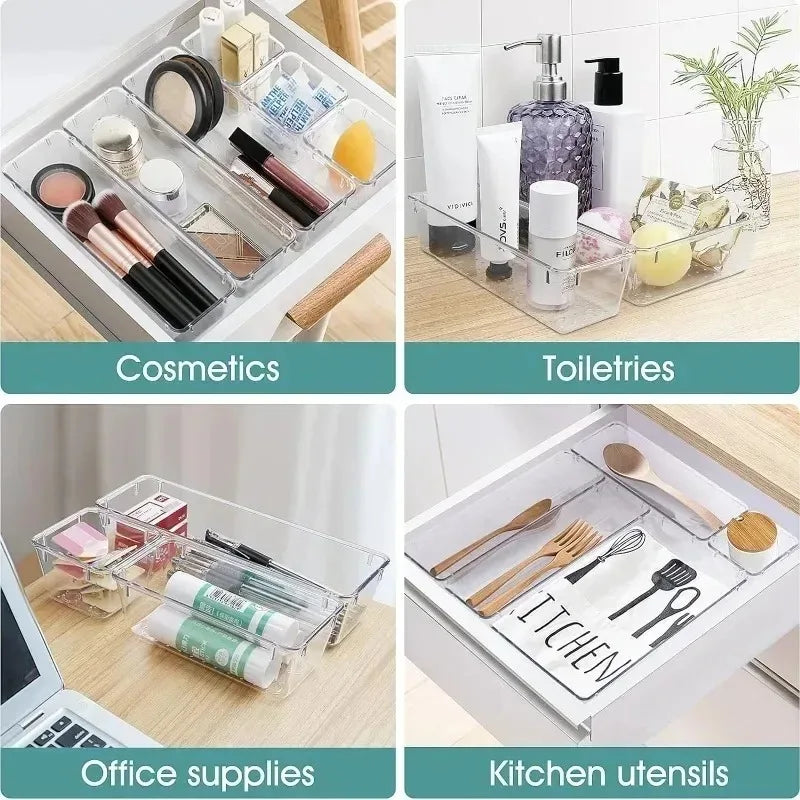 25/16/8/4pcs Drawer Organizers Set Clear Plastic Desk Dividers Bins Bedroom Dresser Office Storage Box for Makeup