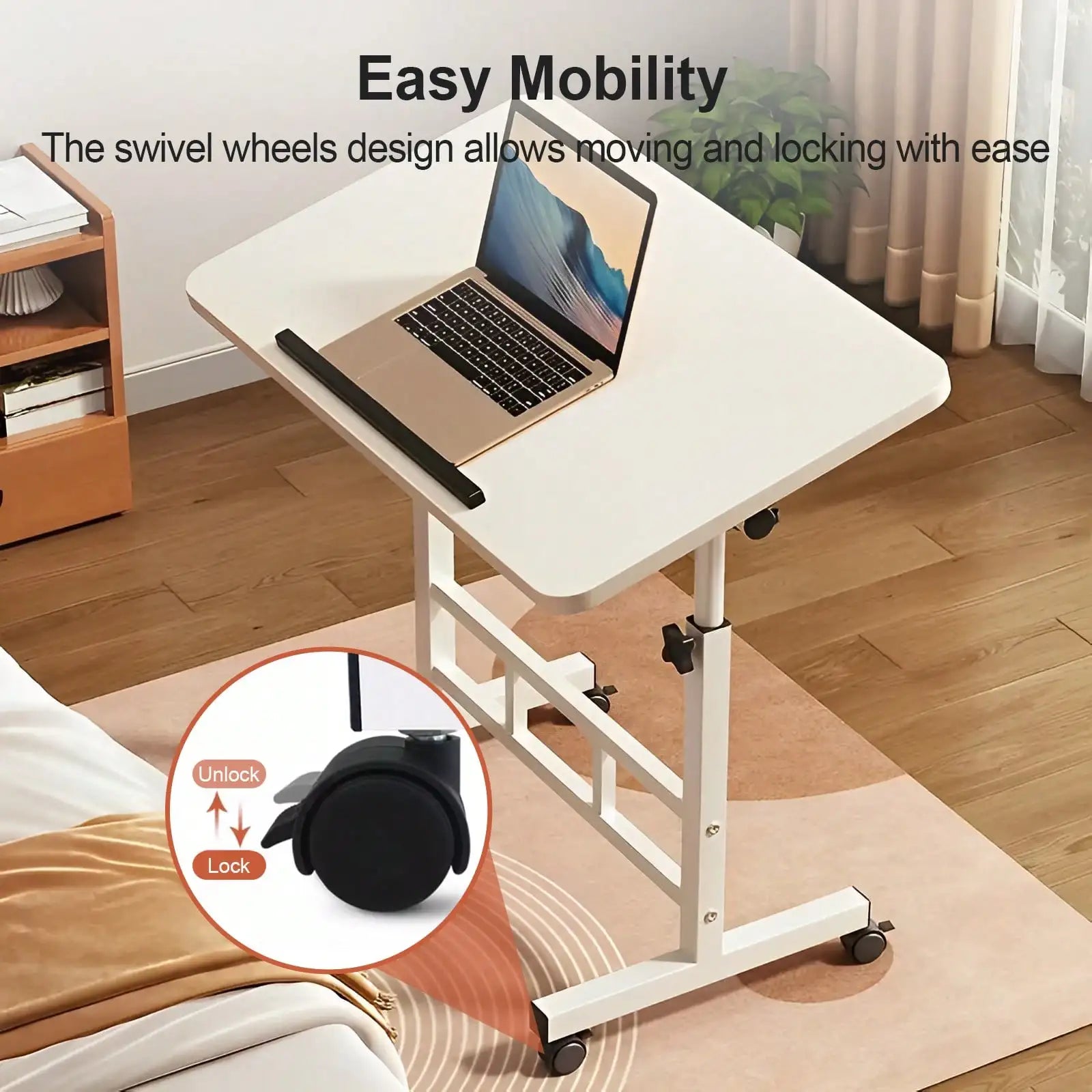Height Adjustable Standing Desk 23.6’’-35’’ Ergonomic Mobile Computer Table w/Wheels Space-Saving Folding Desk