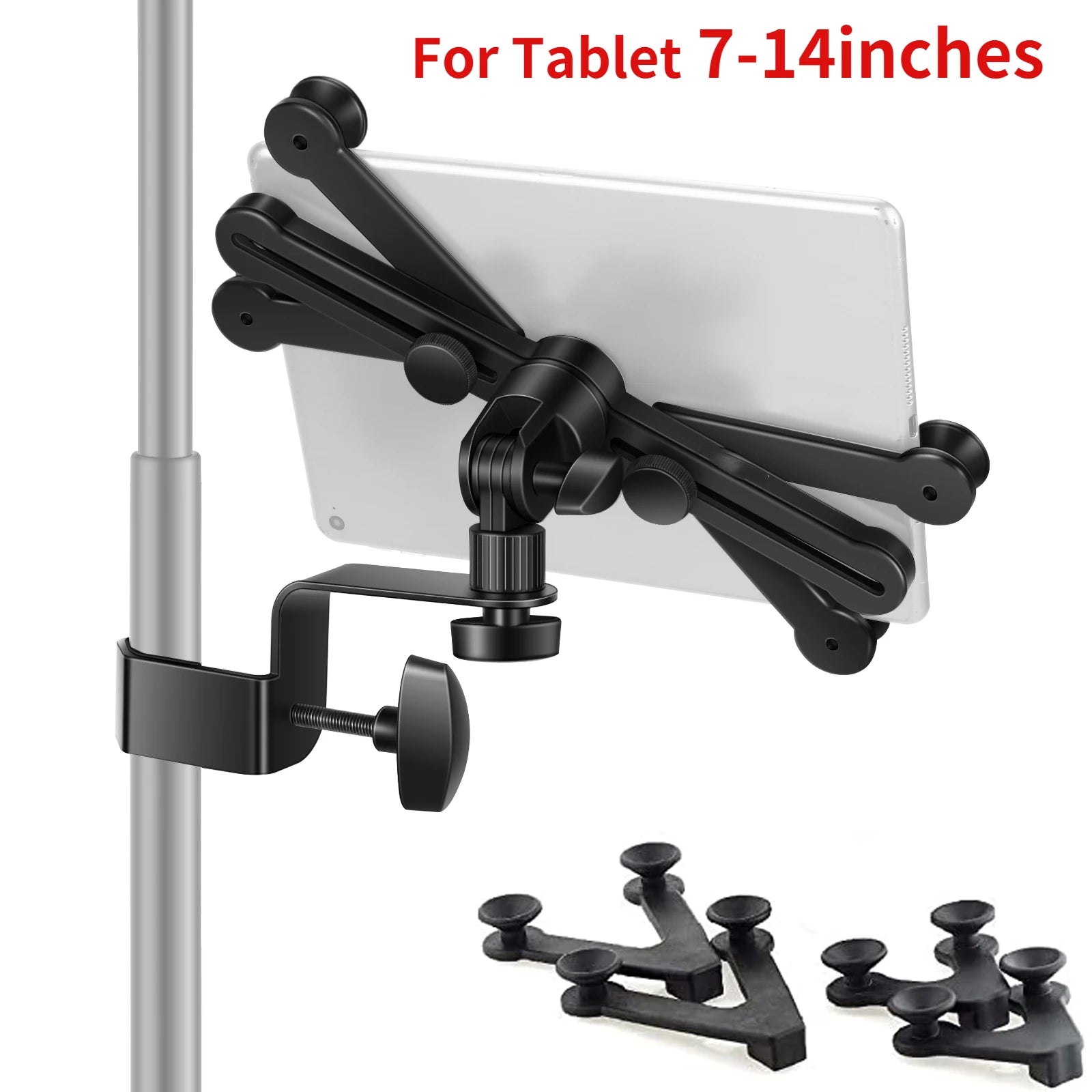 7-14 inches Adjustable Tablet Holder Mount 360 Degree Swivel Clamp For Microphone Stand for Apple iPad Pro Air Mini