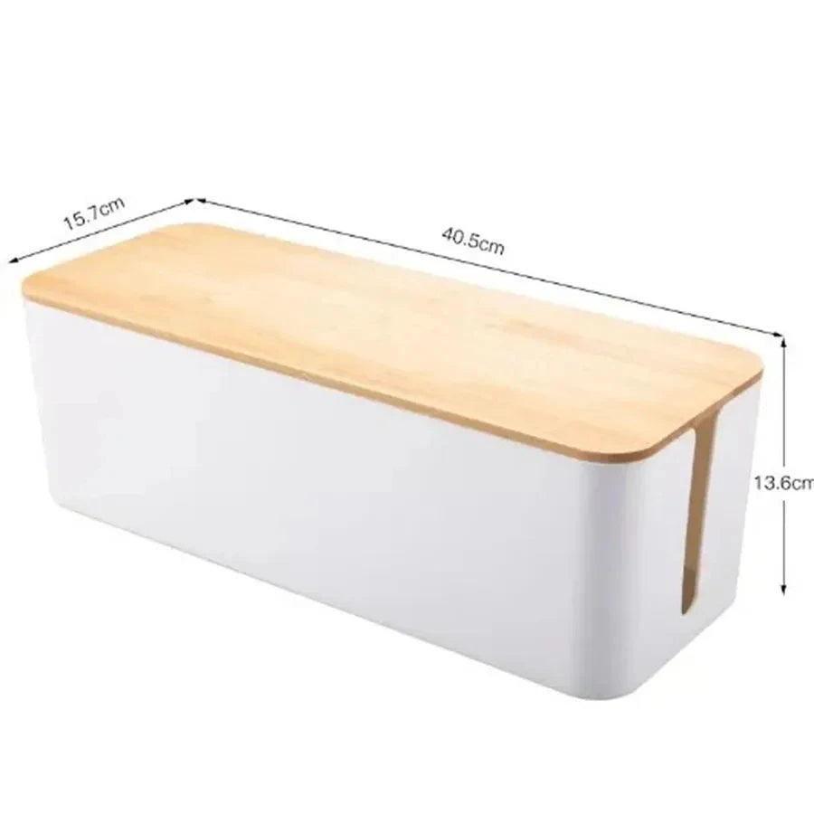 Cable Storage Box Wooden Power Line Storage Case Dustproof Charger Socket Organizer Wire Case Home Cable Winder