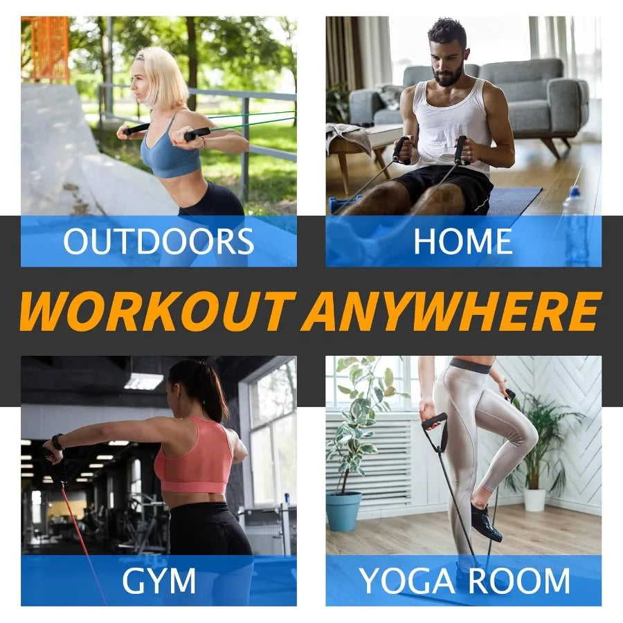 Resistance Bands with Handles for Working Out Exercise Bands with Door Anchor Simple Guide Included Heavy-blue-40 lbs