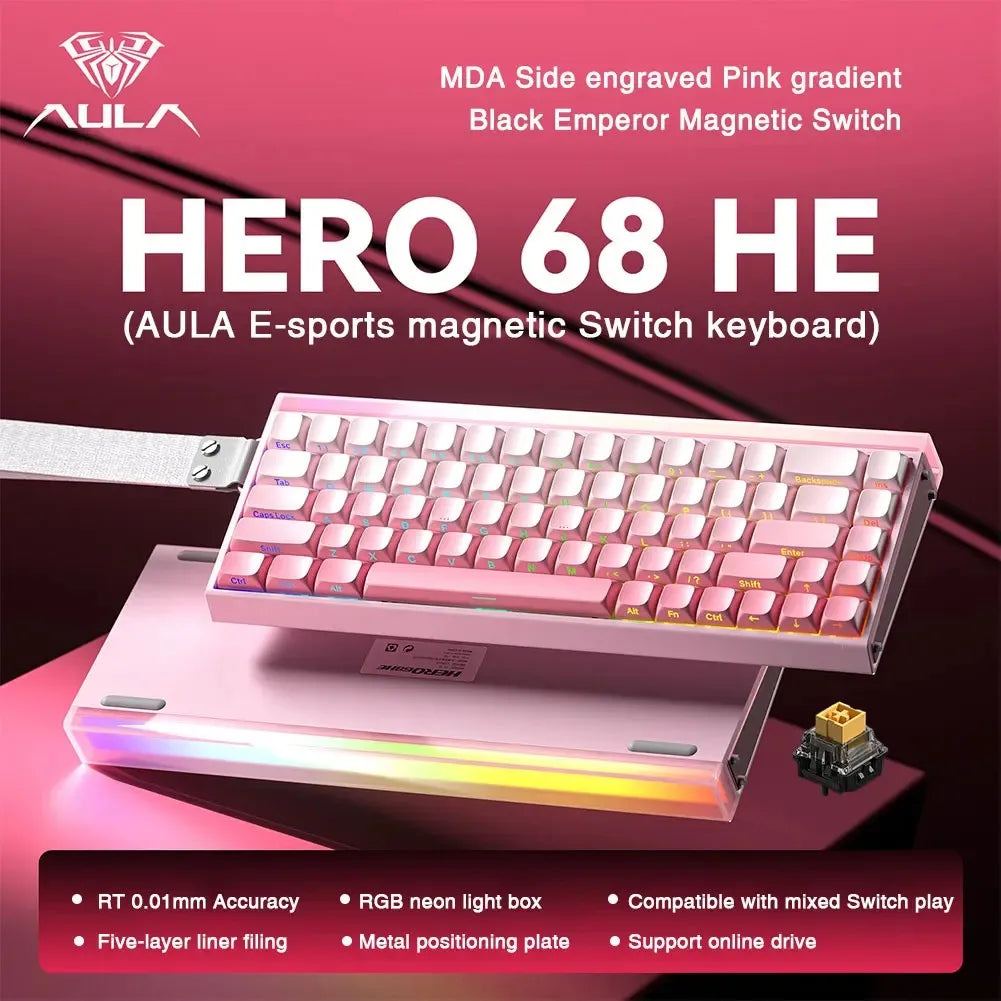 NEW AULA HERO 68HE Magnetic Switch Keyboard Rapid Trigger 8K Return Esports Gamer Customize RGB Mechanical Wired Gaming