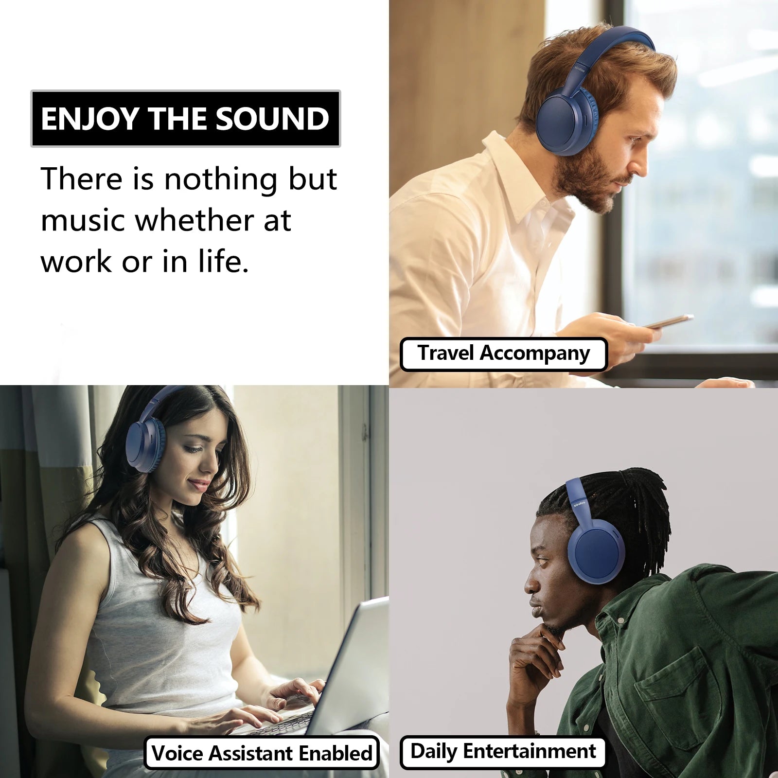 Siindoo JH-820 Foldable Lightweight Wireless Bluetooth Headphones with 3 EQ Sound Modes And Mic for Travel And Study