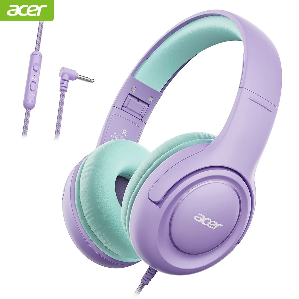 Acer Kids Headphones Wired for School 85/94dB Volume Limiter Foldable Stereo Sound Headset for Kids Learning Tablet