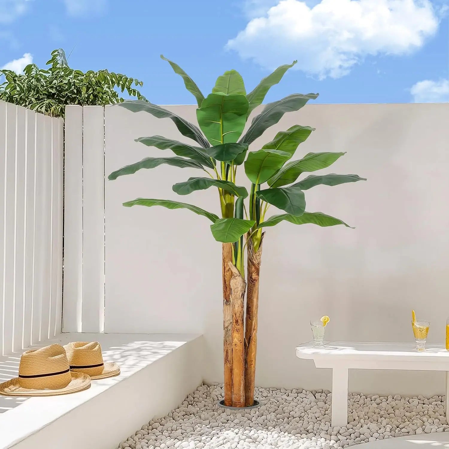 Artificial Banana Tree with Grey Planter Artificial Plants with 11 Banana Leaves Plant for Home Office Decor