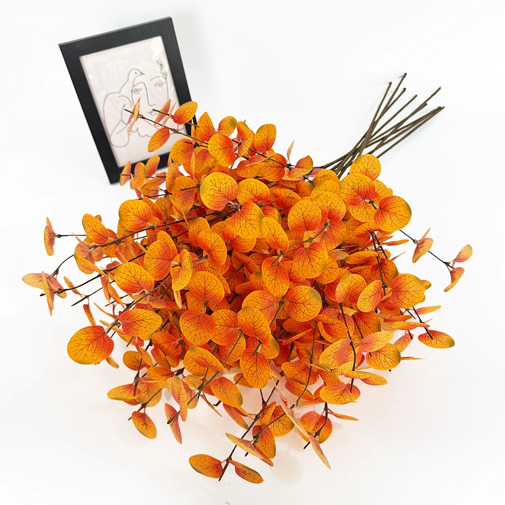 1pc Artificial Eucalyptus Fall Plants Branch Fake Foliage Plant for Harvest Party Supplies Home Room Table Autumn