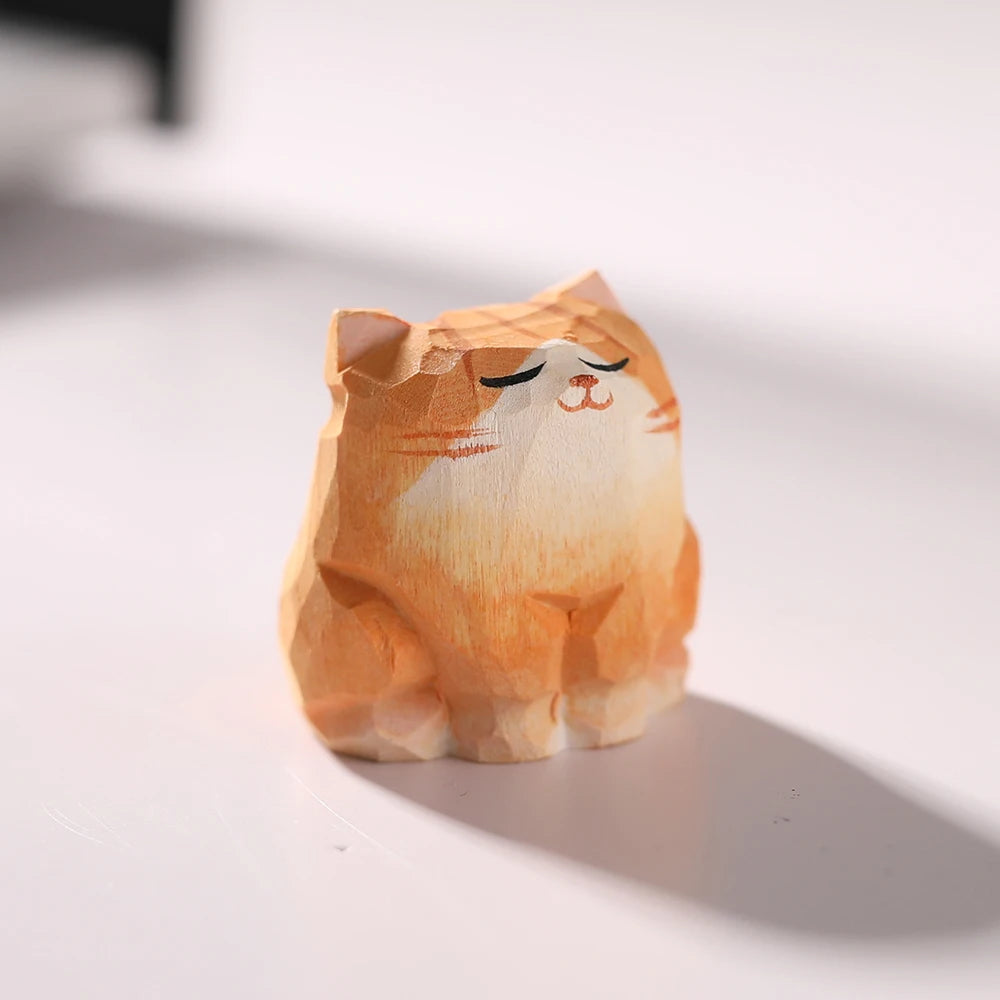 Handcrafted wood carving Home decorations desk accessories room decor Handmade Orange Tabby Cat Statue Hand-carved Cat