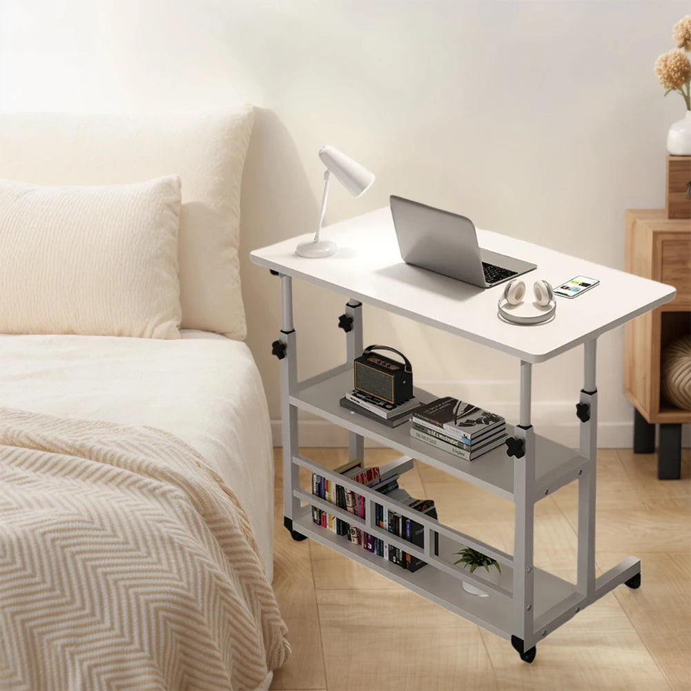 Height Adjustable Computer Desk Multi-Layer Storage Swivel Wheel Home Desk Mobile Laptop Standing Desk for Dormitory