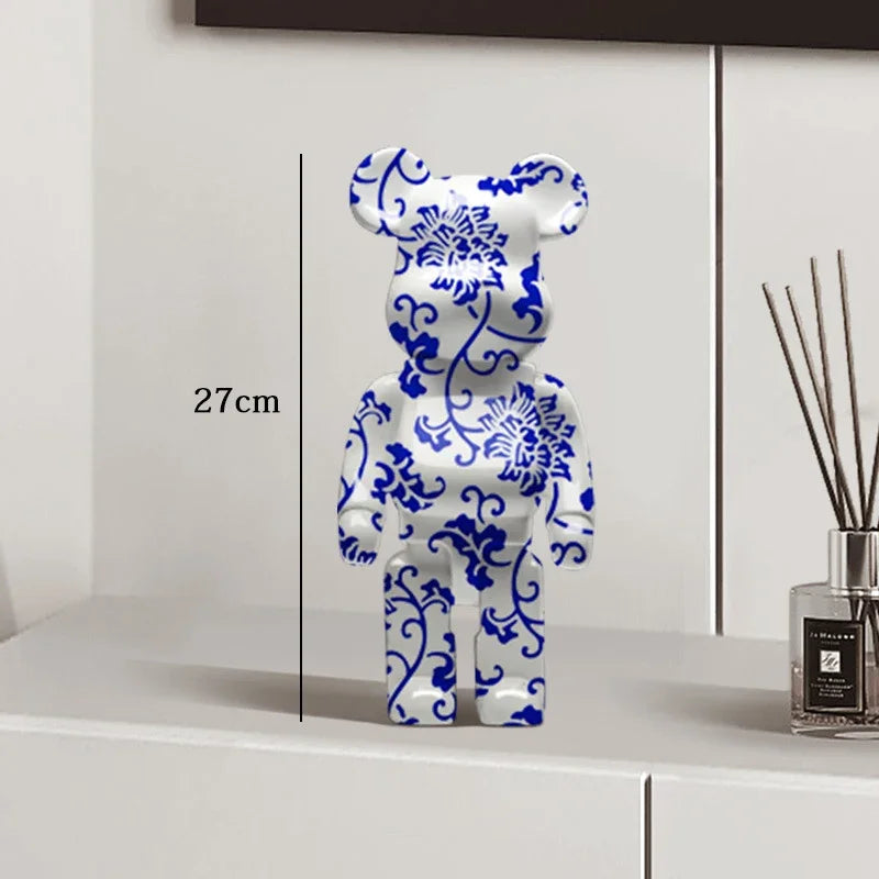 27cm Graffiti Bear Statue Paint Block Bear Decor Resin Desktop Ornaments Home Decoration Living Room Bear Floor