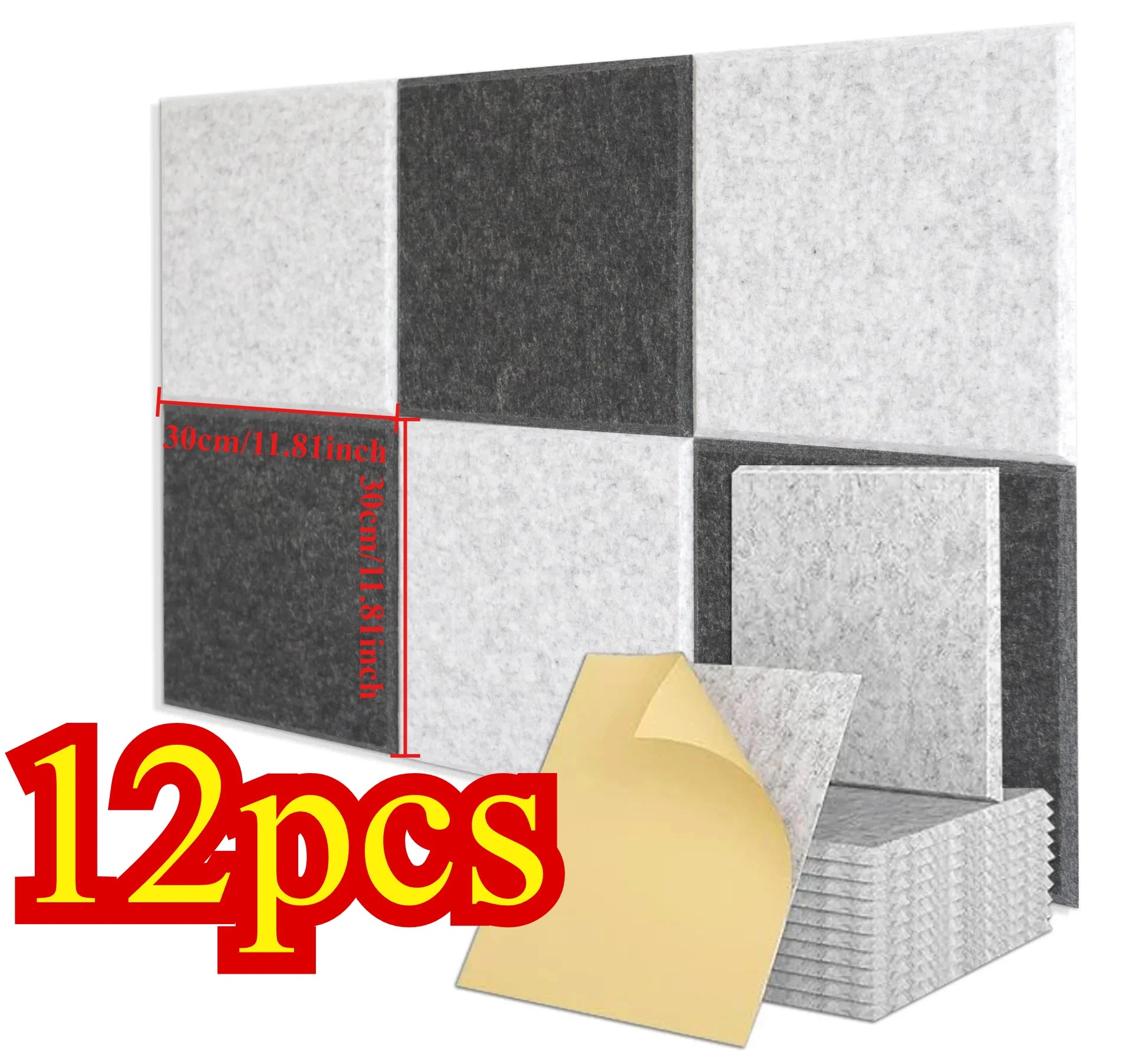Soundproof Wall Panels 12PCS Polyester Fiber Noise Reduction Home Office Easy Install Acoustic Decor