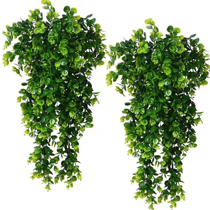 2Pcs Artificial Hanging Plants Fake Hanging Plant Faux Eucalyptus Leaf Greenery Vine Outdoor UV Resistant Plastic