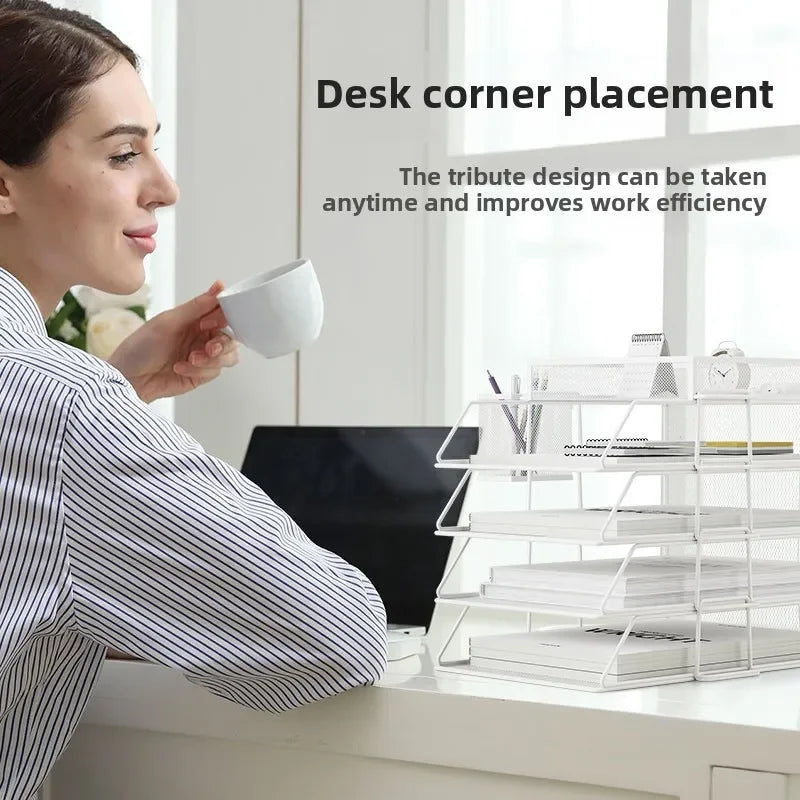 Office File Box Desktop A4 Document Organizer Stackable Laminated Papers Rack All-purpose Bathroom Storage Tray for Home