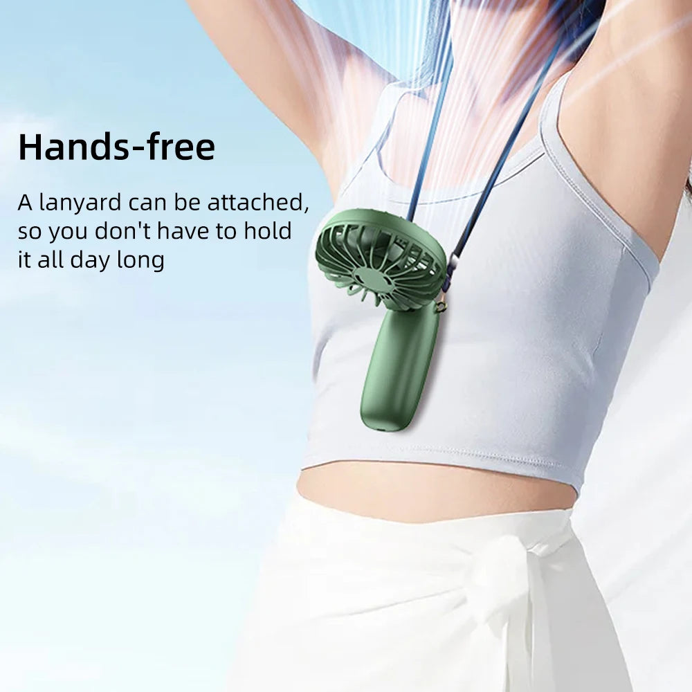2PCS Mini Handheld Fan 6 Speed USB Rechargeable Portable Foldable Desk Neck Hanging Fan with Phone Stand - green