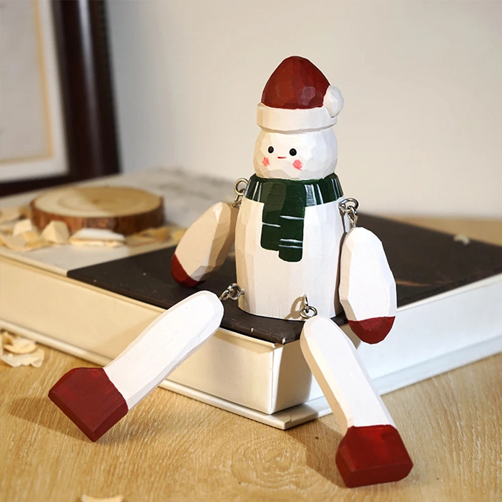 Christmas Decorations Snowman Santa Claus Handcrafted wood carving Home decorations desk accessories decor Handmade