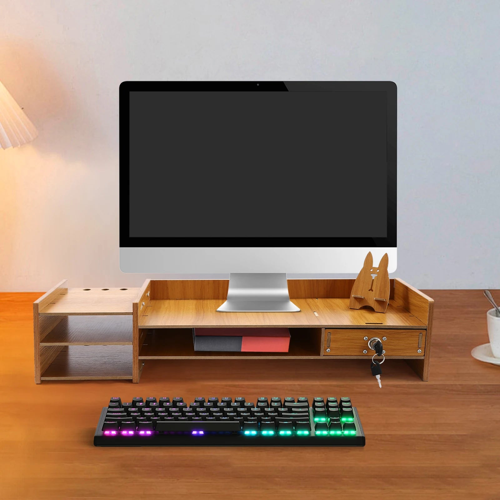 Wood MDF Monitor Stand Riser No Assembly Required Exquisite Monitor Stand with Drawer Ergonomic Height Wood Monitor