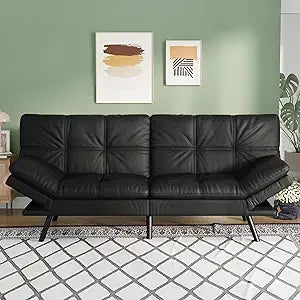 Convertible Futon Sofa Bed,71’’ Memory Foam Futon Couch,Detachable Cushion,Adjustable Backrest & Armrest,Linen Modern