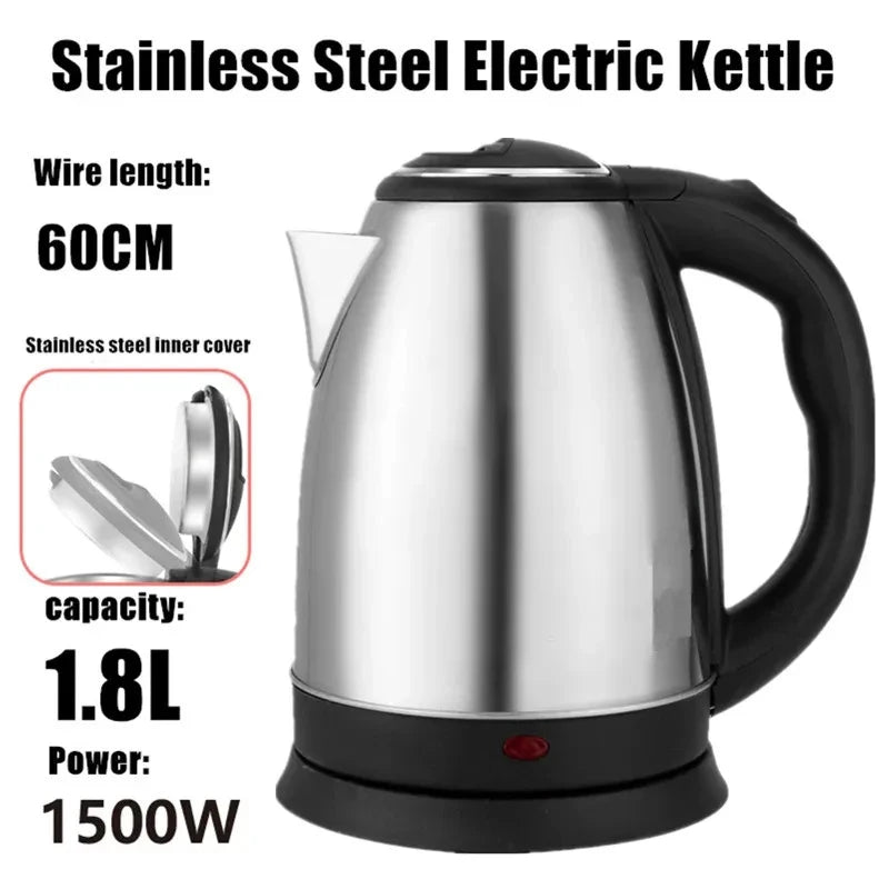 1.8L 220V Stainless Steel Electric Kettle Silver Black Base Separation Desion Rust-resistant Durable for Home During
