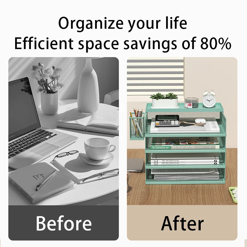 4-Tier Green Stackable Letter Tray Office Desk Organizer File Trays Desktop Holder for Paper Letter Accessories