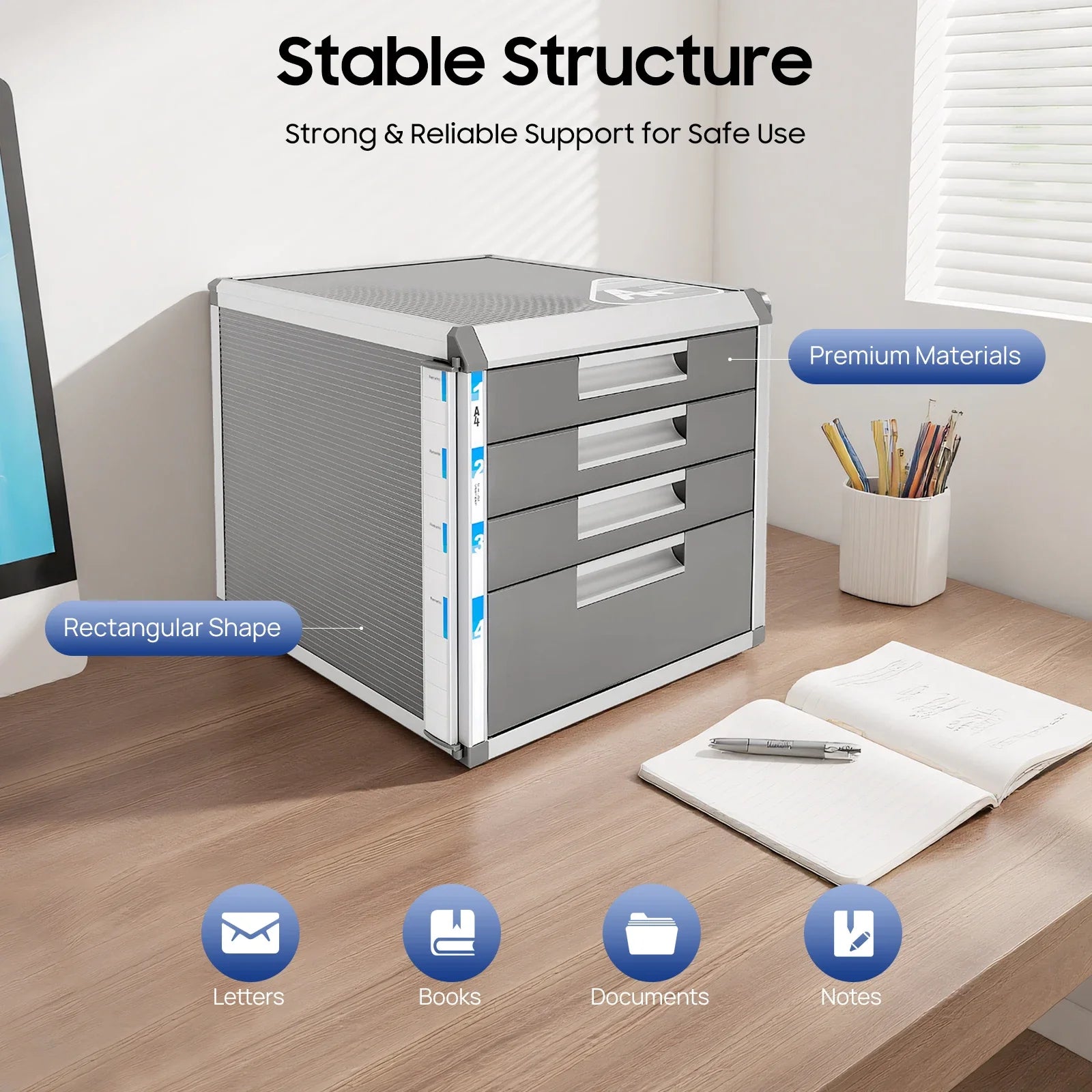 File Storage Cabinet Desktop Drawer Organizer with Lockable Drawers File Cabinet with 4 Drawers Document Storage Box