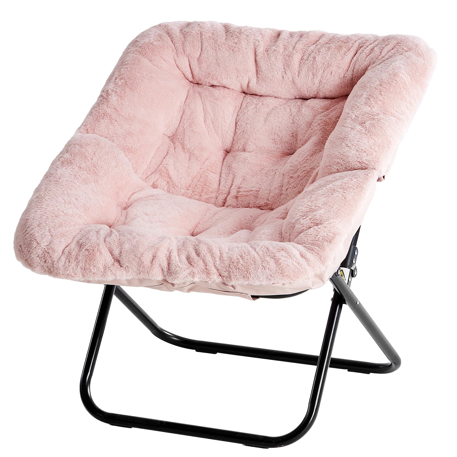 JHK 28IN Cozy Saucer Chairs Soft Faux Fur Large Size Folding Lounge Living Room Padded Seat Metal Frame Reading Chair