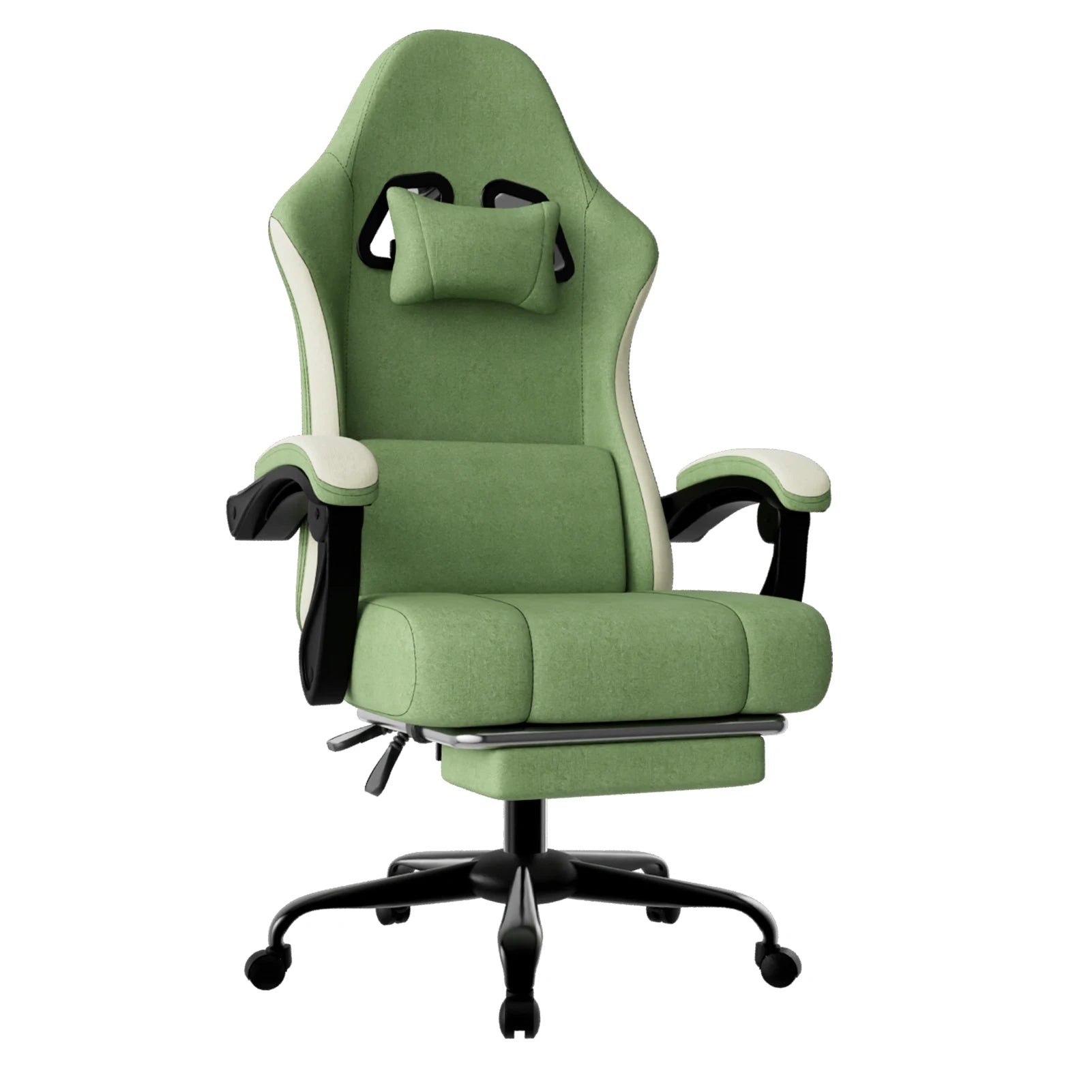 Ergonomic Gaming Chair with Pocketed Spring Cushion Breathable Fabric Computer Chair with Footrest Adjustable Lumbar