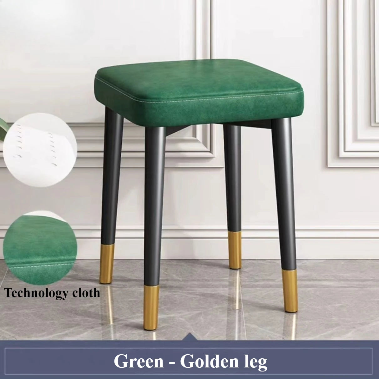 Modern Cushioned Stool for Dining Room Living Room Bedroom and Office | with Golden Foot Cover Criss-cross Construction