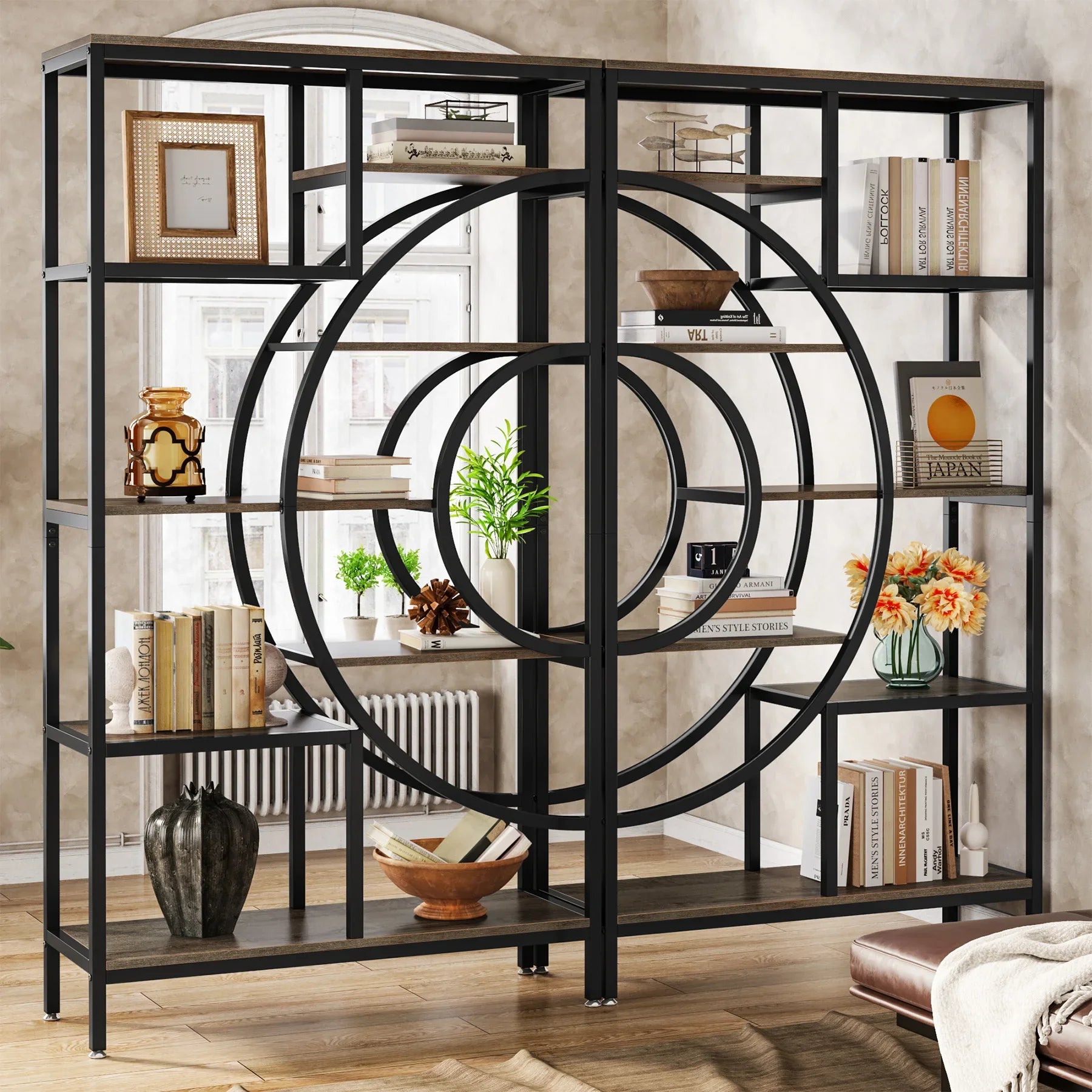 Tribesigns 71 inches Geometric Bookcase 8-Tiers Bookshelves Rustic Bookcase with Metal Frame Freestanding Open Shelving