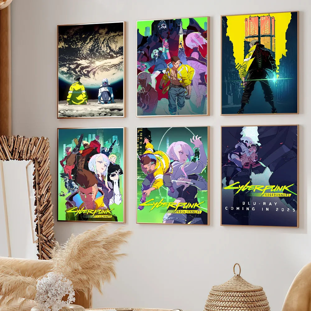 Anime C-Cyberpunk E-Edgerunners Poster Self Adhesive Painting Living Room Office Decoration Bedroom Home Wall Sticker