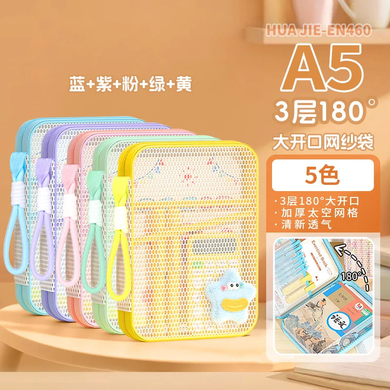 HUAJIE A4/A5 Zipper Document Bag Multi-Layer Subject File Folder Large Capacity Storage Bag with Handle for Students