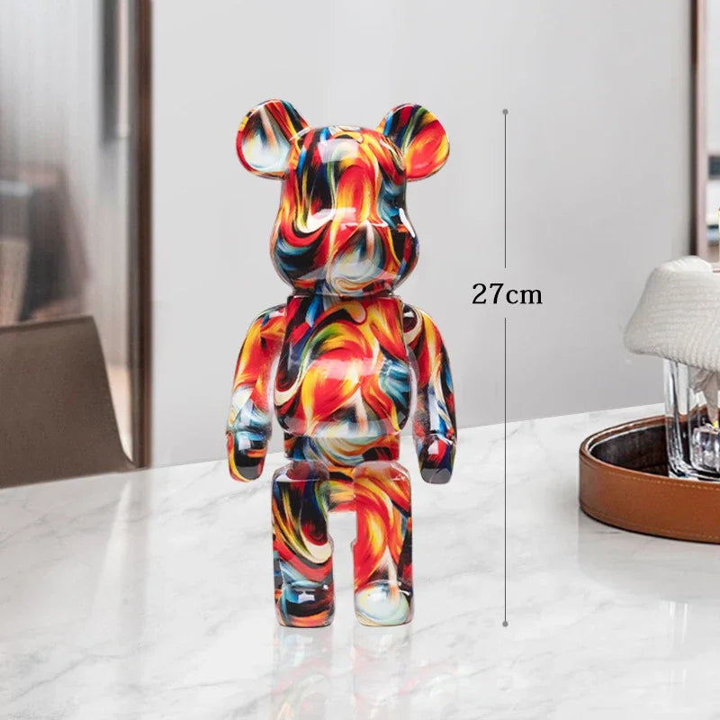 27cm Graffiti Bear Statue Paint Block Bear Decor Resin Desktop Ornaments Home Decoration Living Room Bear Floor