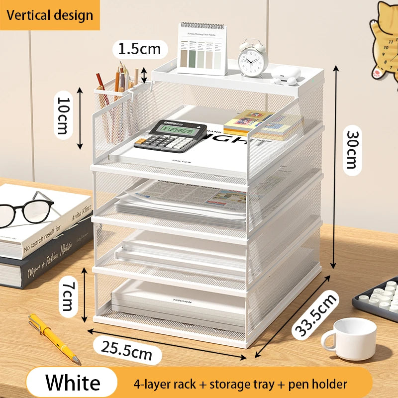 Desk storage and accessories 4-tier paper trust tray storage box with file holder desk storage office supplies desk