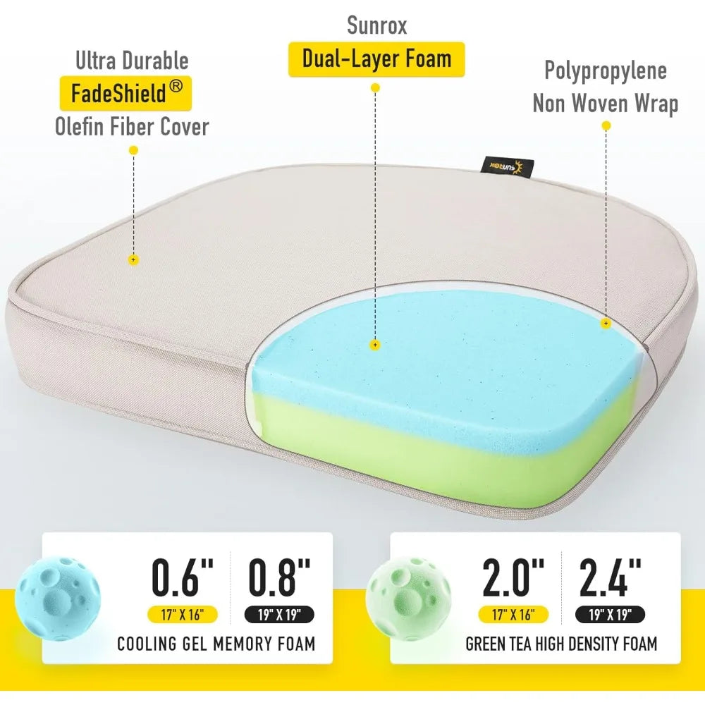 Gel Memory Foam Chair Cushions FadeShield Water- Stain-Resistant Durable Reversible Seat Cushion Pads with Ties for Ind