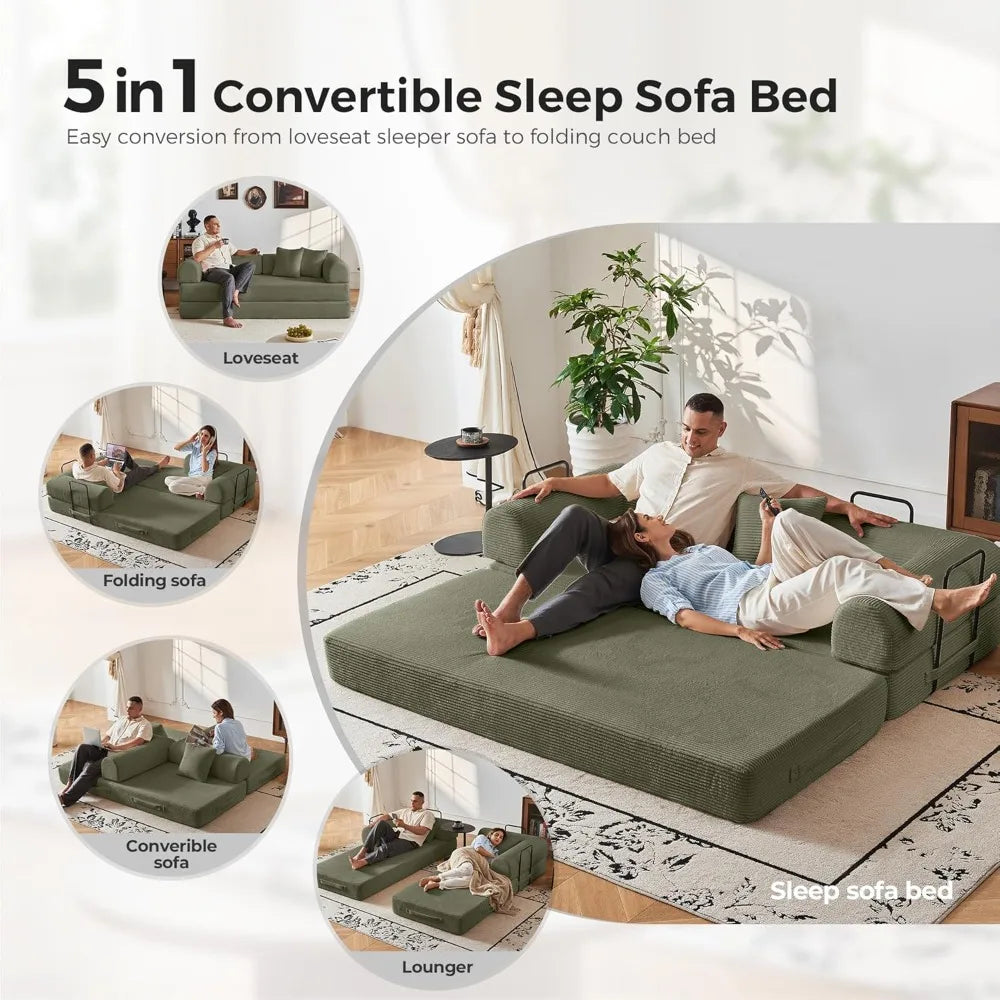 79’’ Compression Sofa Convertible Sleeper Sofa Bed Couch Bed with Fixed-Shape Frame Corduroy Floor Sofa Couches