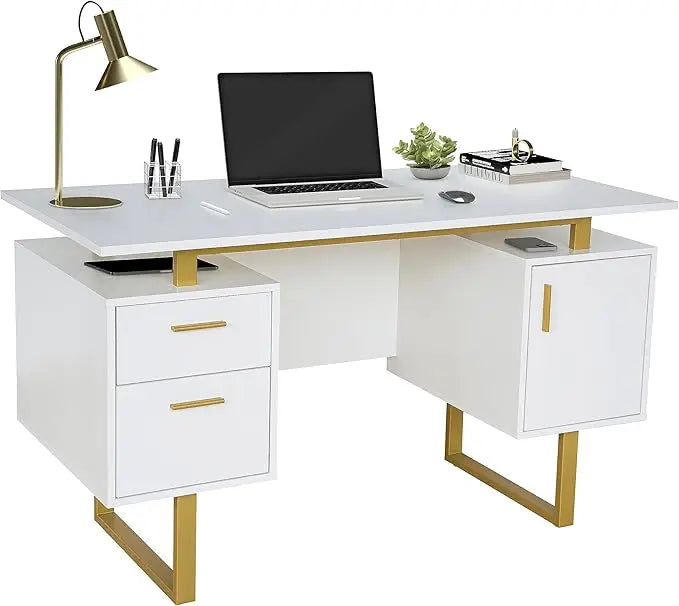 Drawers and Cabinet 51.25” W-Modern Office Large Floating Desktop Surface Desk 23.6’’ D x 51.2’’ W x 29.8’’ H