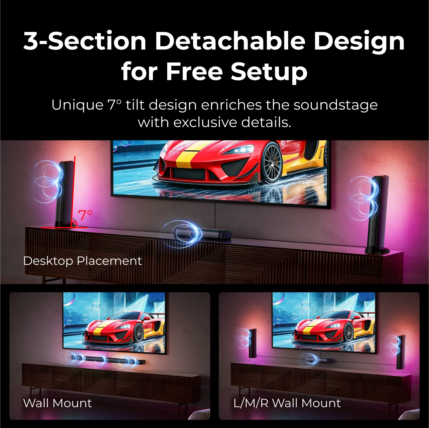 ULTIMEA 7.1 Surround Sound Bar with 2 Surround Speakers & 6.5’’ Subwoofer Surround Sound System for TV with RGB APP