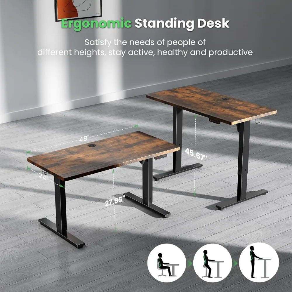 Electric Standing Desk Adjustable - 48 x 24 Inch Sit Stand up Desk with Cable Management - 3 Memory Preset Adjustable