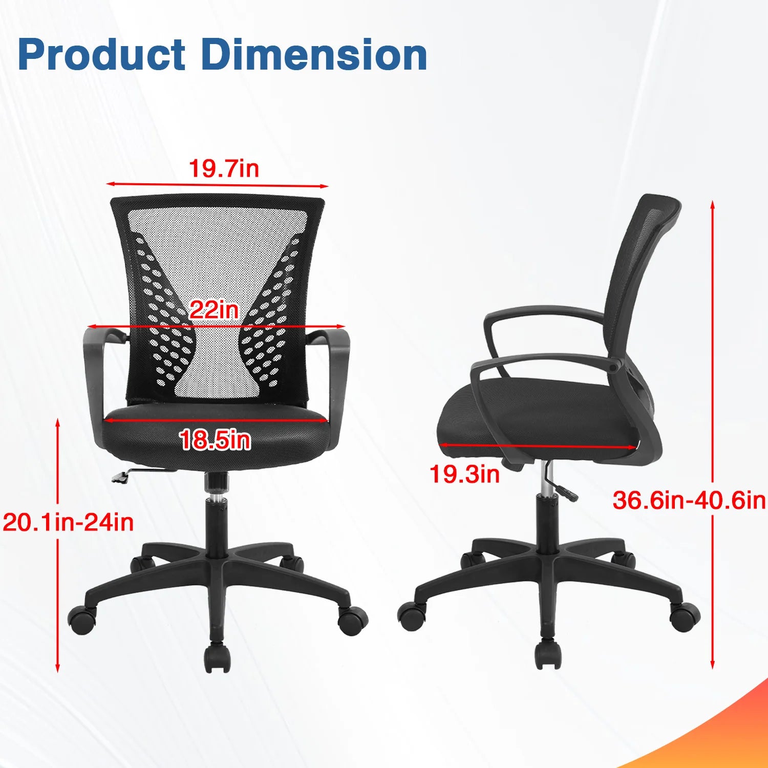Office Chair Mesh Chair Ergonomic Computer Desk Chair Mid Back Swivel Lumbar Support with Armrest