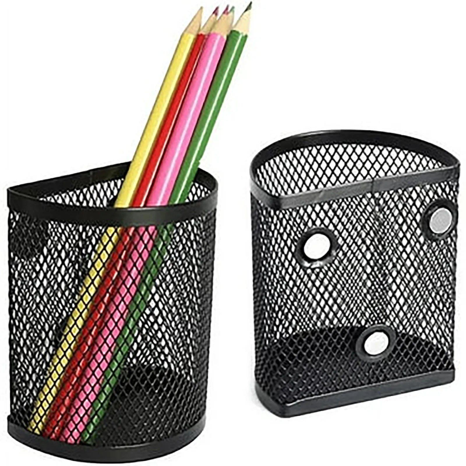 2/4/6 Pcs Magnetic Pencil Holder Black Semicircle Metal Mesh Locker Organizer Suitable For School Work Home Desktop