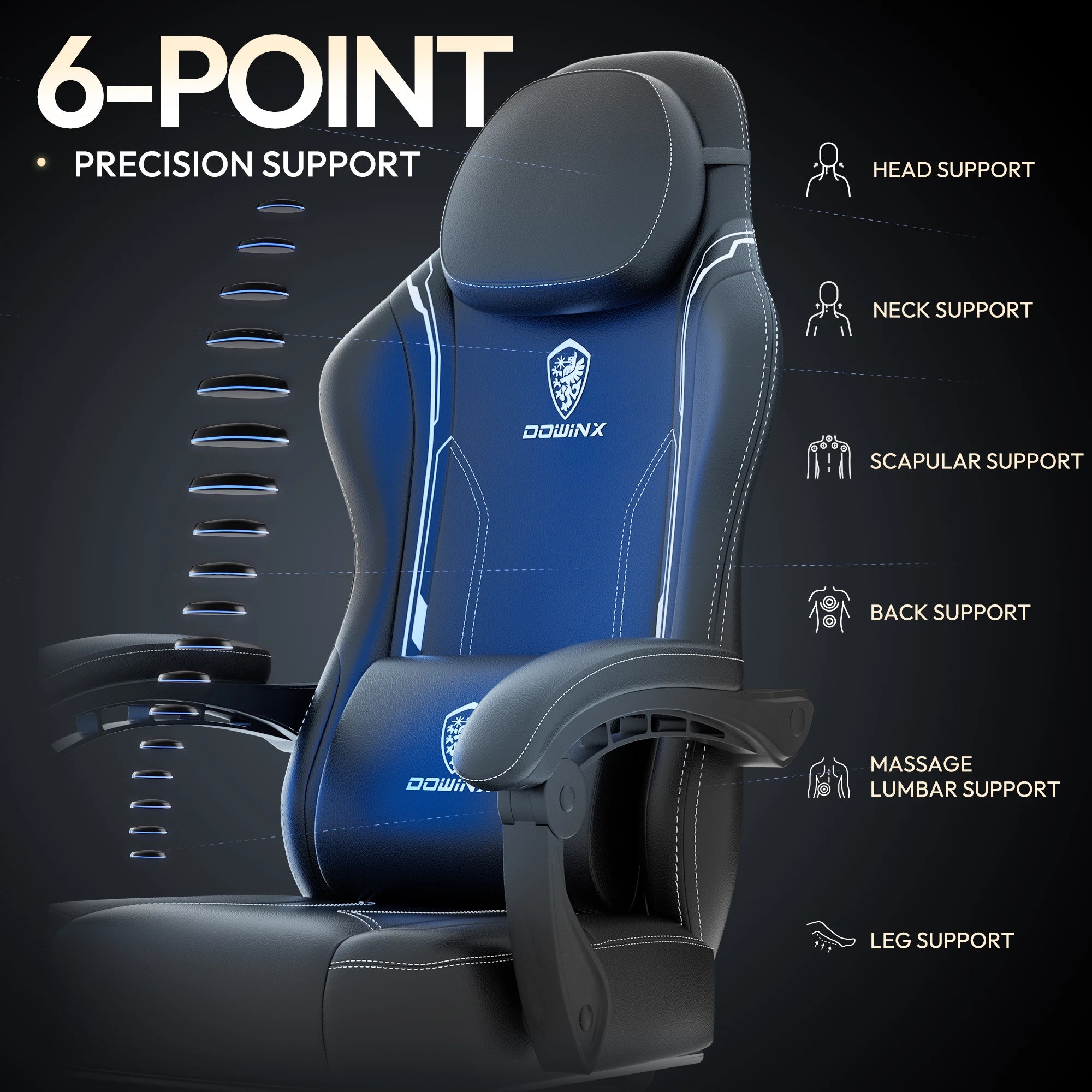 Dowinx Gaming Chair with Pocket Spring Cushion Ergonomic Game Chair with Massage Lumbar Support and Footrest for Adults