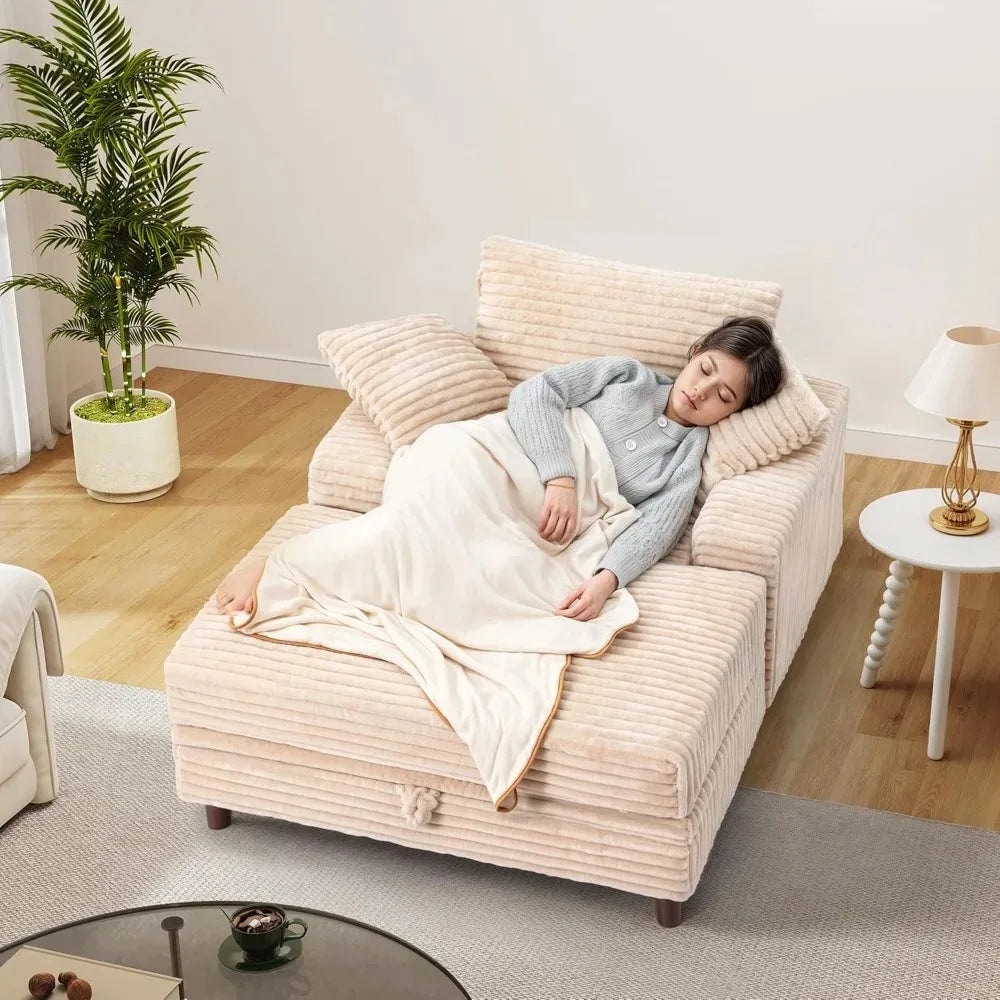 54’’ Oversized Chaise Lounge Chair Indoor Comfy Sofa Bed with Storage and Ottoman Upholstered Reading Chairs Cloud