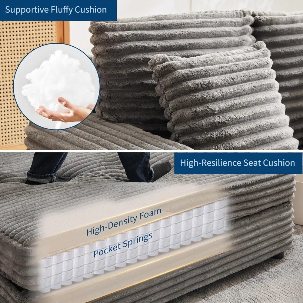 60’’ Oversized Chaise Lounge with Cup Holder Fluffy Chaise Lounges Chair Indoor with USB & Type C Charging Port