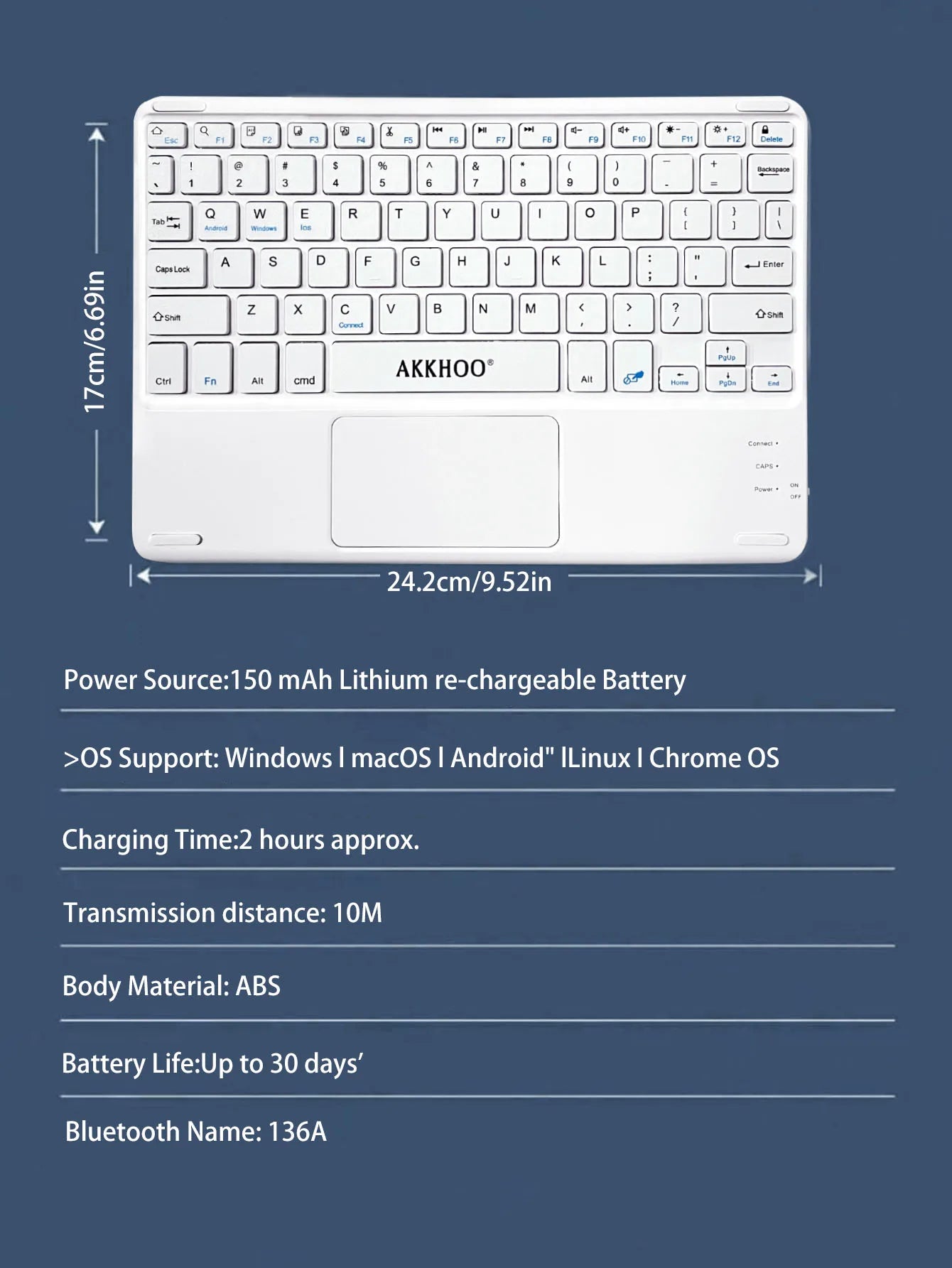 Touchscreen keyboard is compatible with tablets. With high appearance quality cartoon touch wireless Bluetooth keyboard